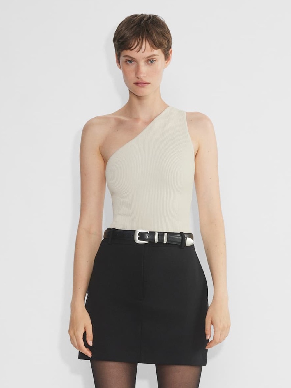 Babaton One-Shoulder Ribbed Tank Dress in Cream